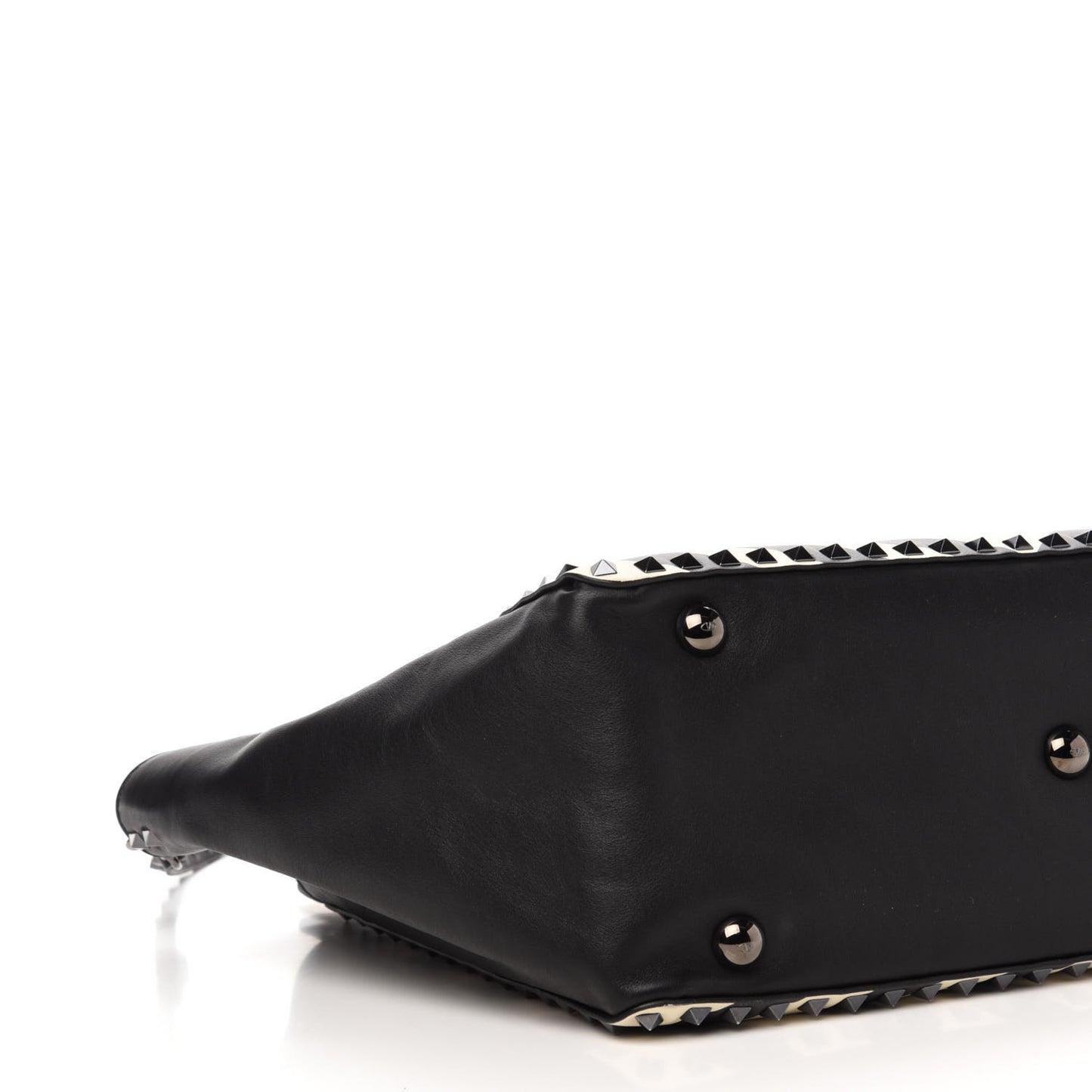 Calfskin Chevron Medium Rockstud Tote Light Ivory Black