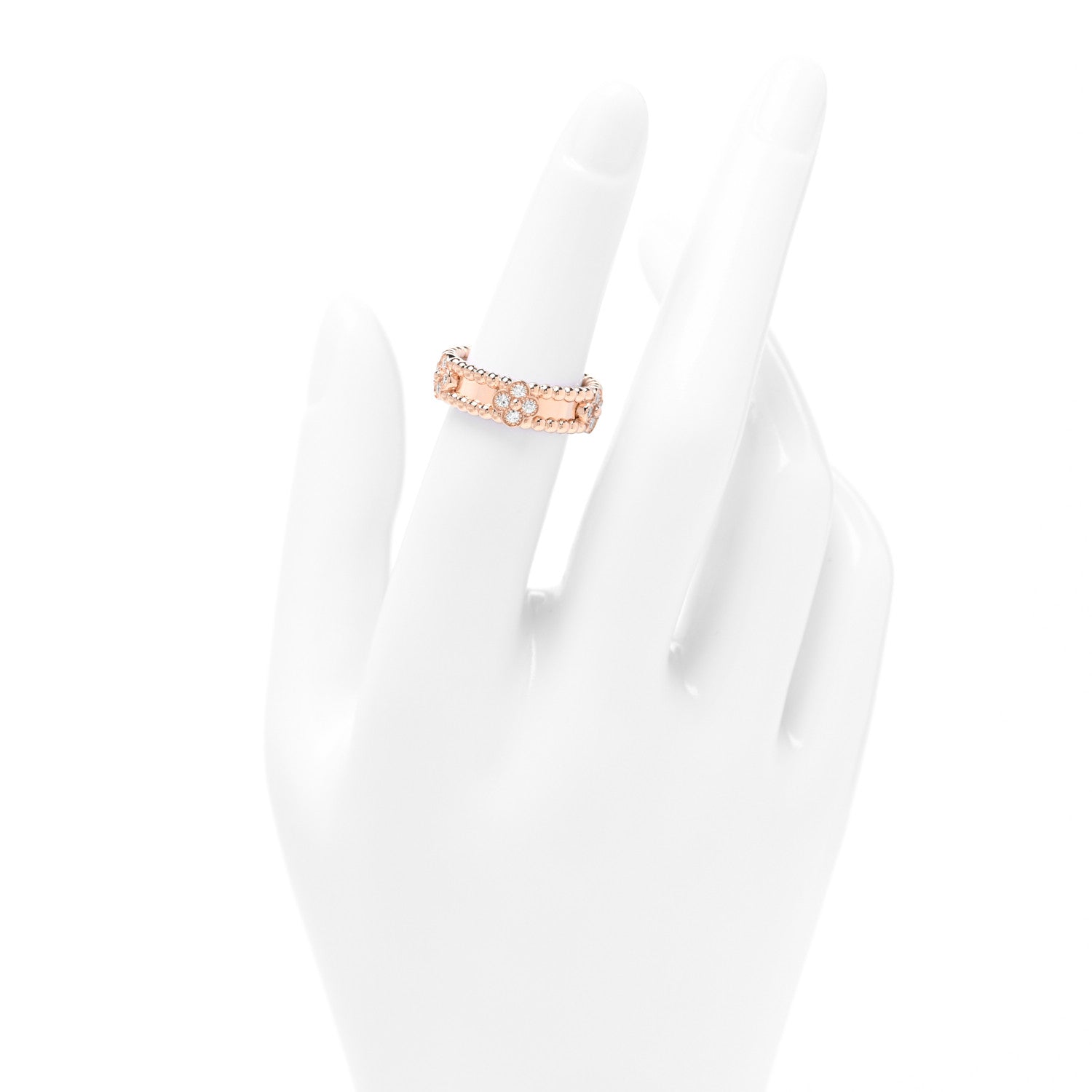 Van Cleef & Arpels 18K Rose Gold Diamond Sweet Perlee Clovers Ring 50 5.5 2 of 5
