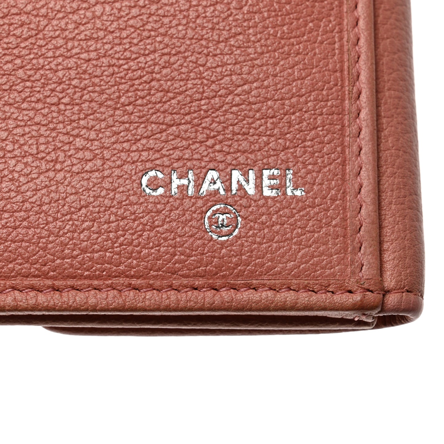 Goatskin Camellia Embossed Flap Wallet Pink