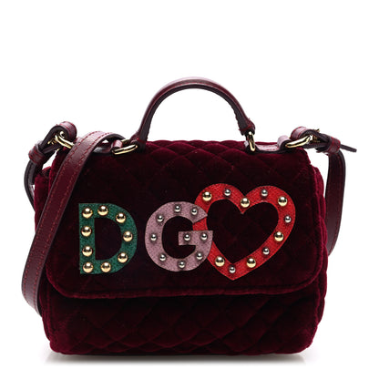 Dolce & Gabbana Velvet Quilted Embellished DG Childrens Top Handle Bag Burgundy 1 of 9