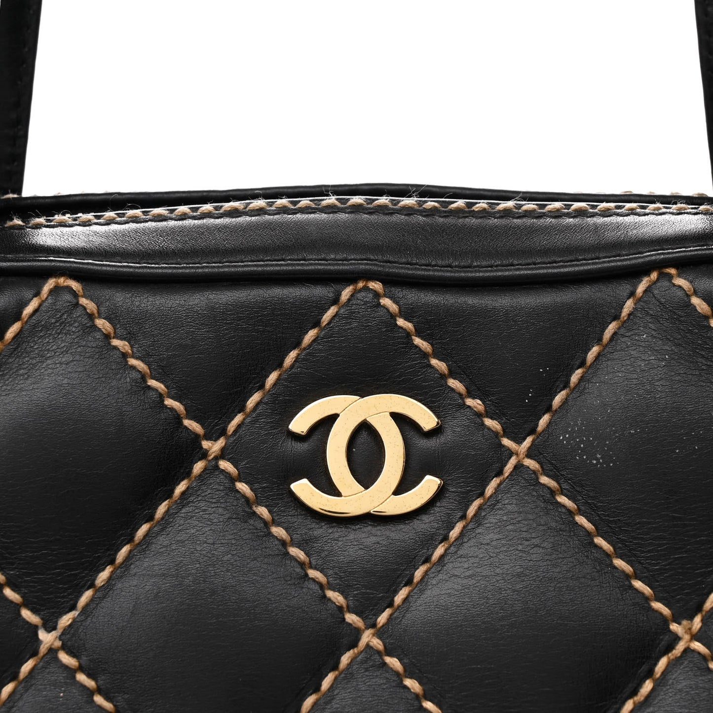 Calfskin Wild Stitch Vertical Top Handle Bag Black