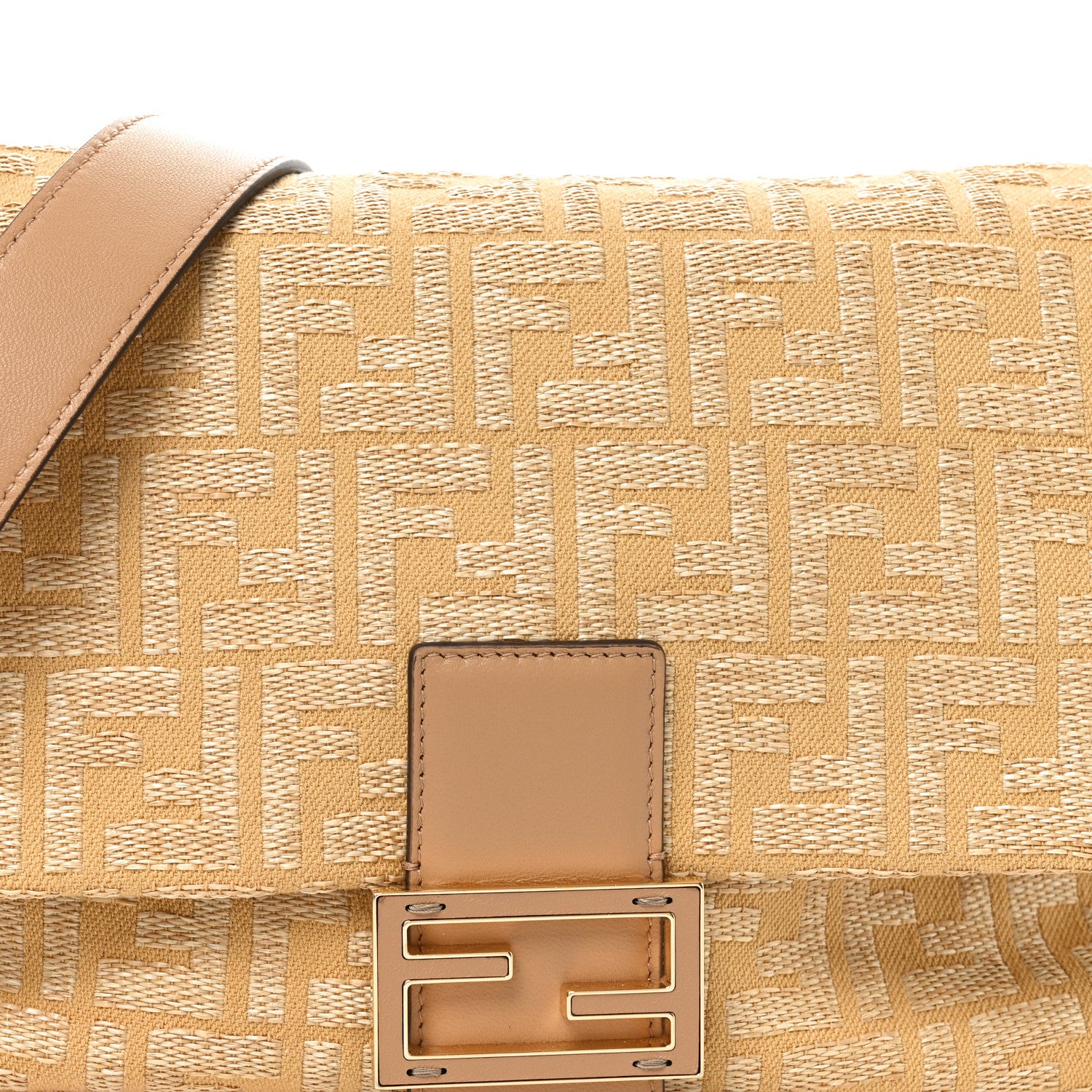 Fendi Fabric Jacquard Raffia Straw Fringe Medium Mamma Baguette Beige 8 of 10