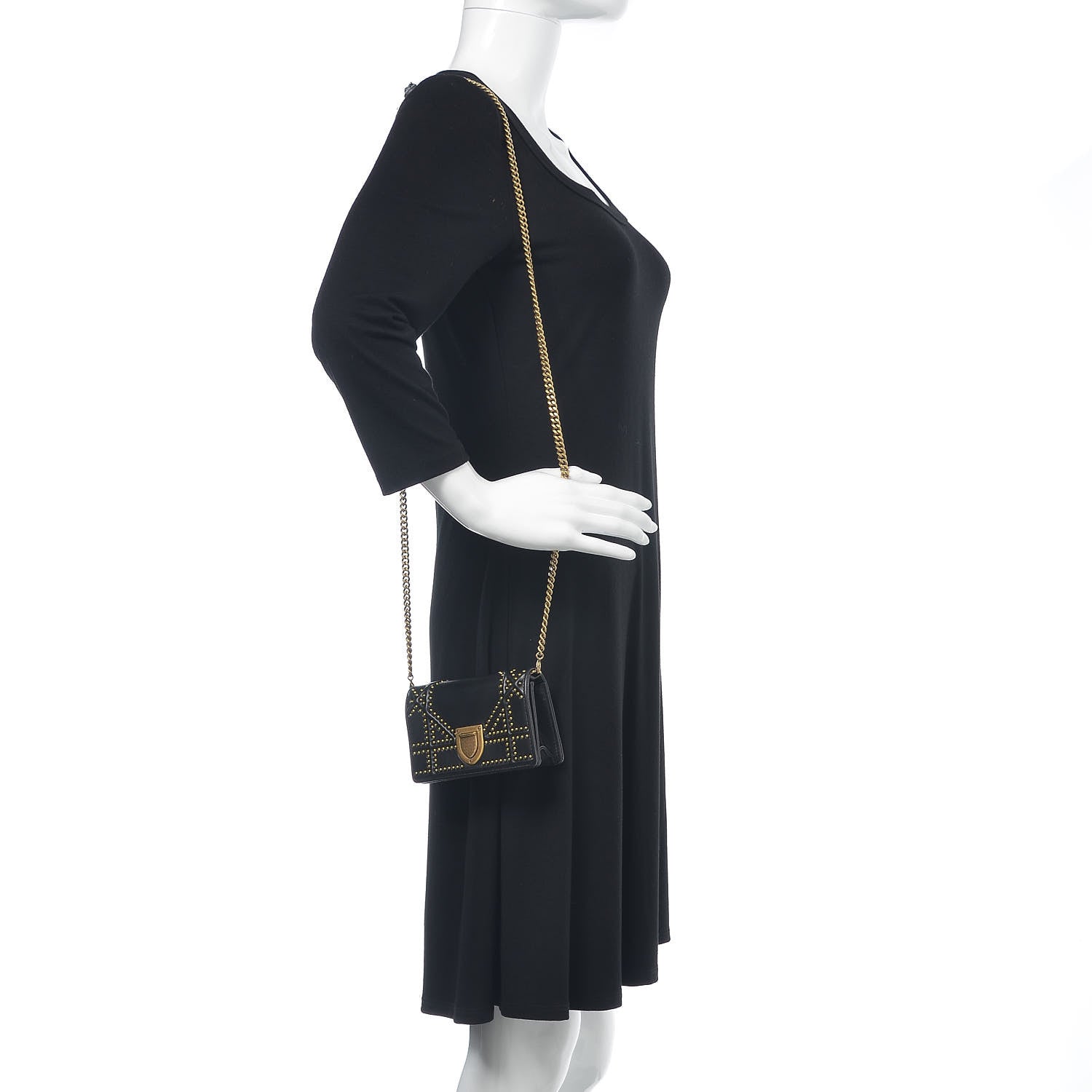 Christian Dior Lambskin Studded Micro Diorama Flap Bag Black 2 of 16