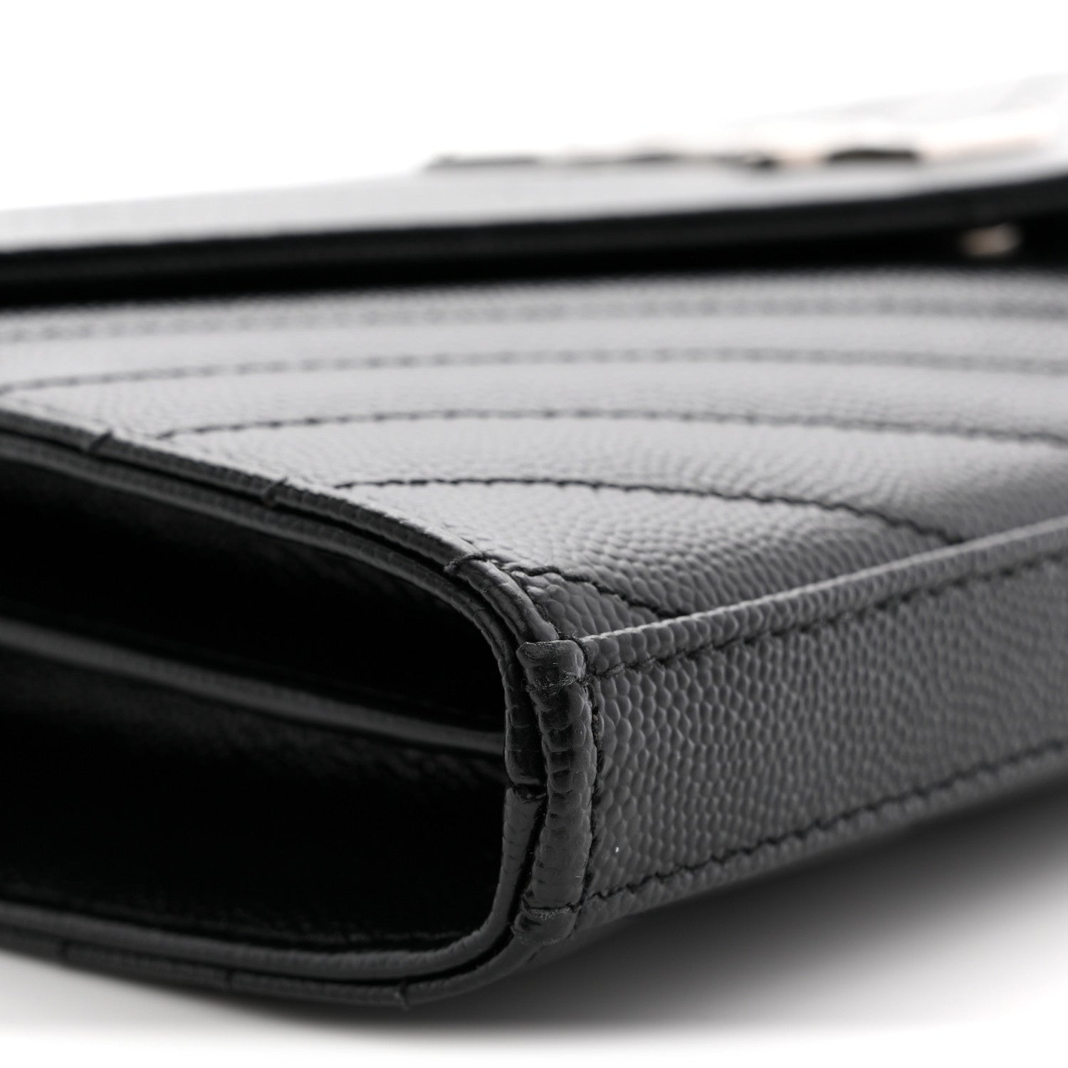 Saint Laurent Grain De Poudre Matelasse Chevron Monogram Chain Wallet Black 9 of 11