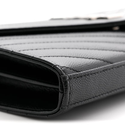 Saint Laurent Grain De Poudre Matelasse Chevron Monogram Chain Wallet Black 9 of 11