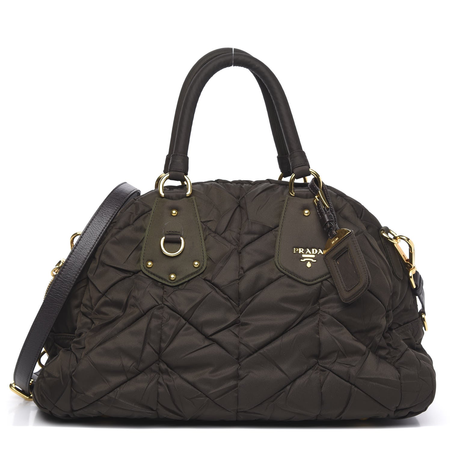 Prada Tessuto Nylon Chevron Quilted Dome Satchel Ebano 1 of 10