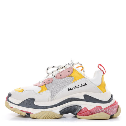 Balenciaga Mesh Nubuck Womens Triple S Sneakers 39 White Gris Jaune Rose 1 of 8