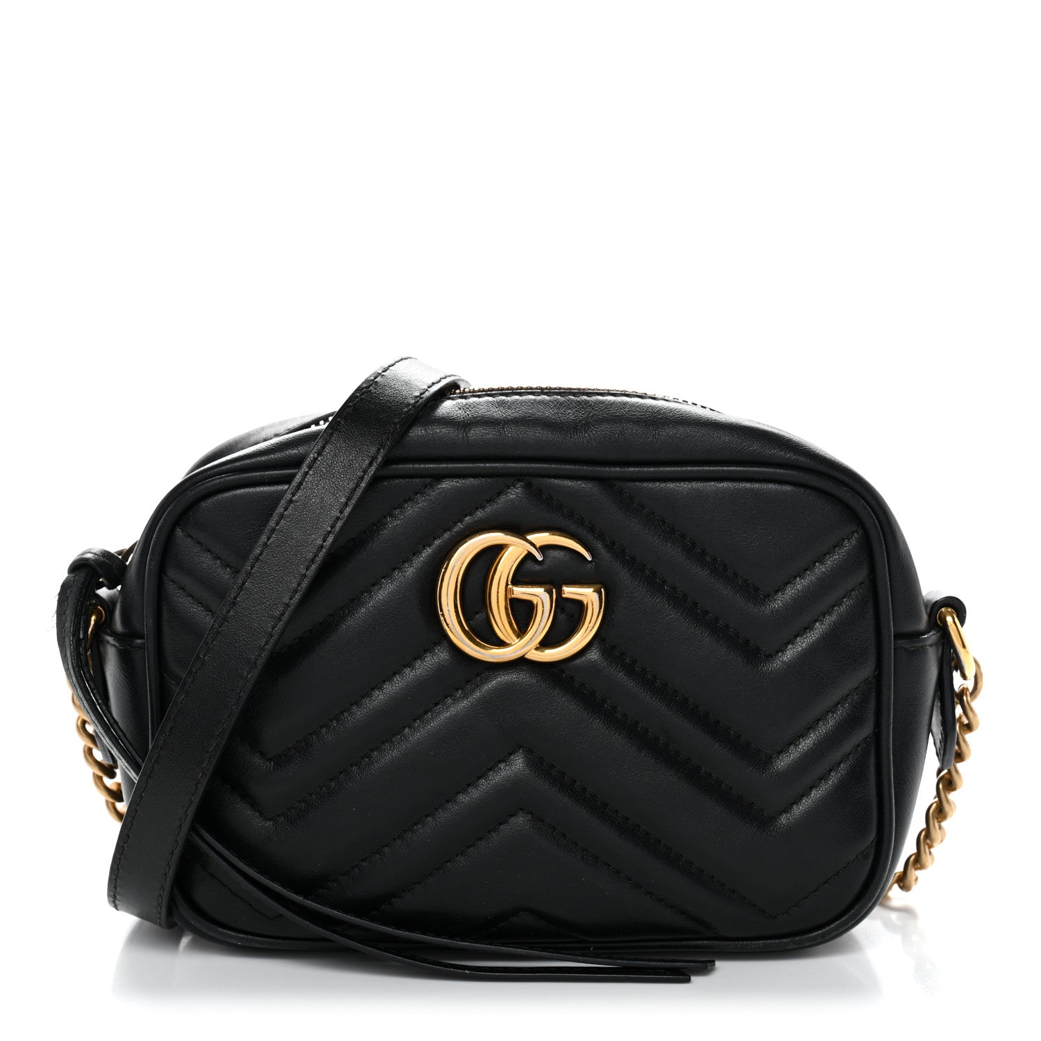 Gucci Calfskin Matelasse Mini GG Marmont Chain Shoulder Bag Black 1 of 14