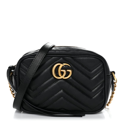 Gucci Calfskin Matelasse Mini GG Marmont Chain Shoulder Bag Black 1 of 14