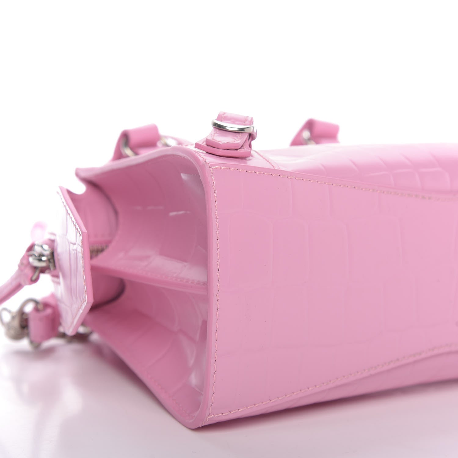 Balenciaga Semi Shiny Calfskin Crocodile Embossed Neo Classic Silver Hardware Mini City Pink 6 of 8
