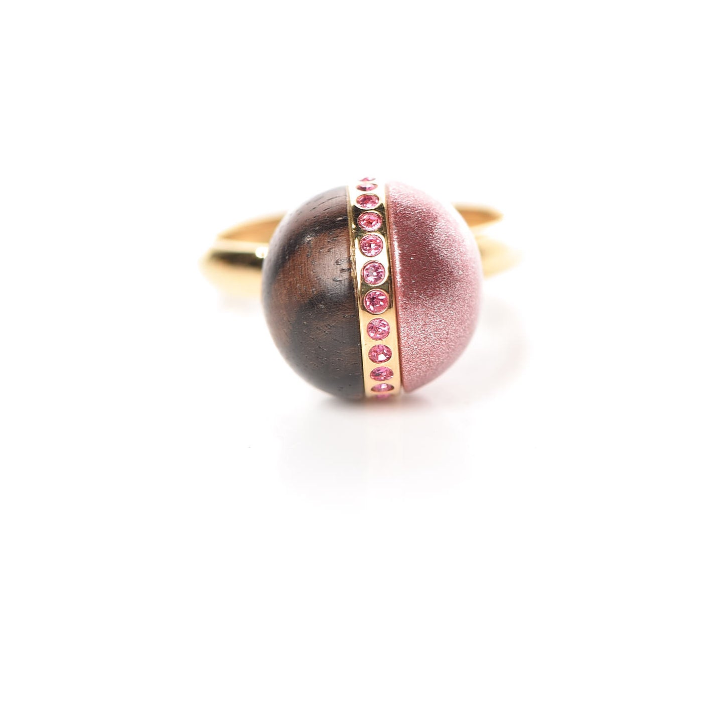 Wood Enamel Ball Ring Set 6.5 Brown Pink