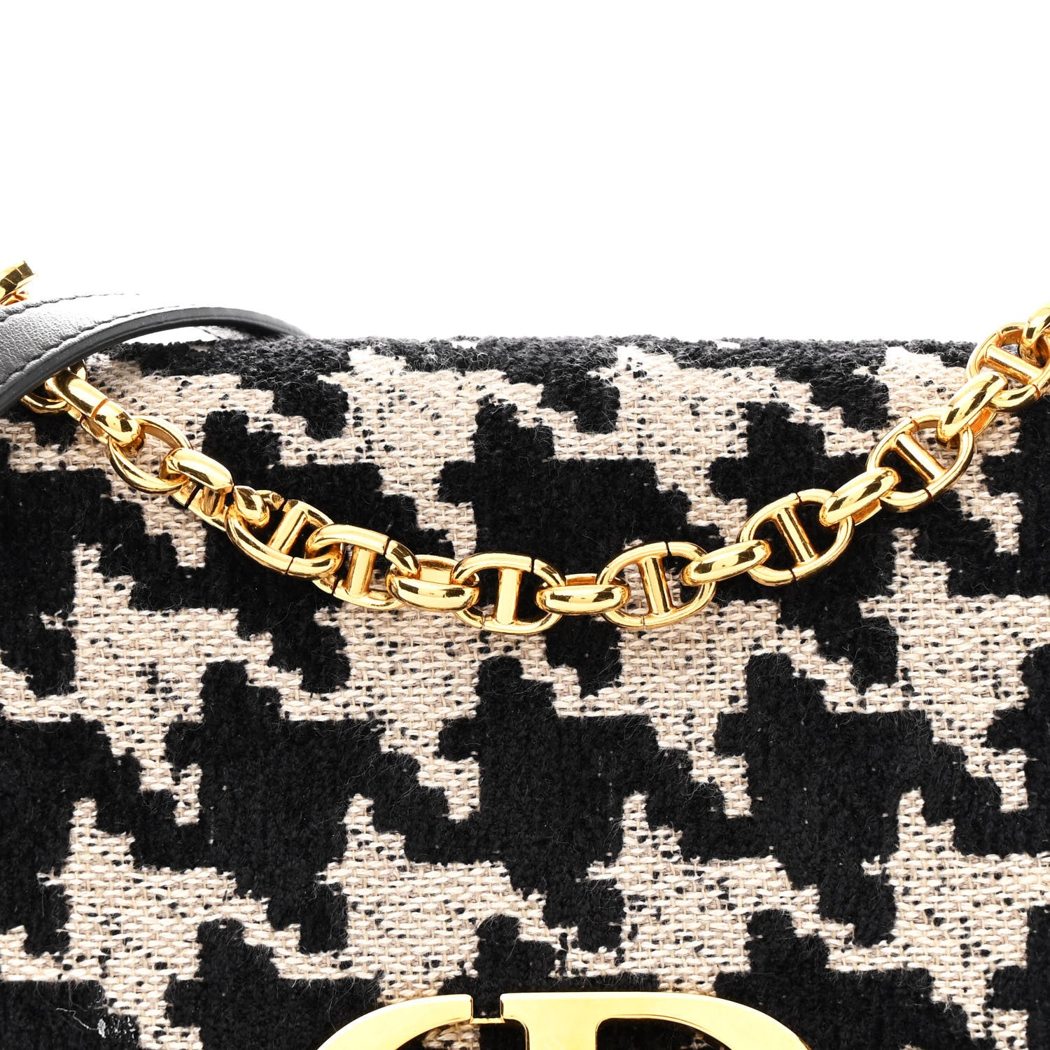 Christian Dior Tweed Houndstooth Medium Caro Bag Black Beige 8 of 10