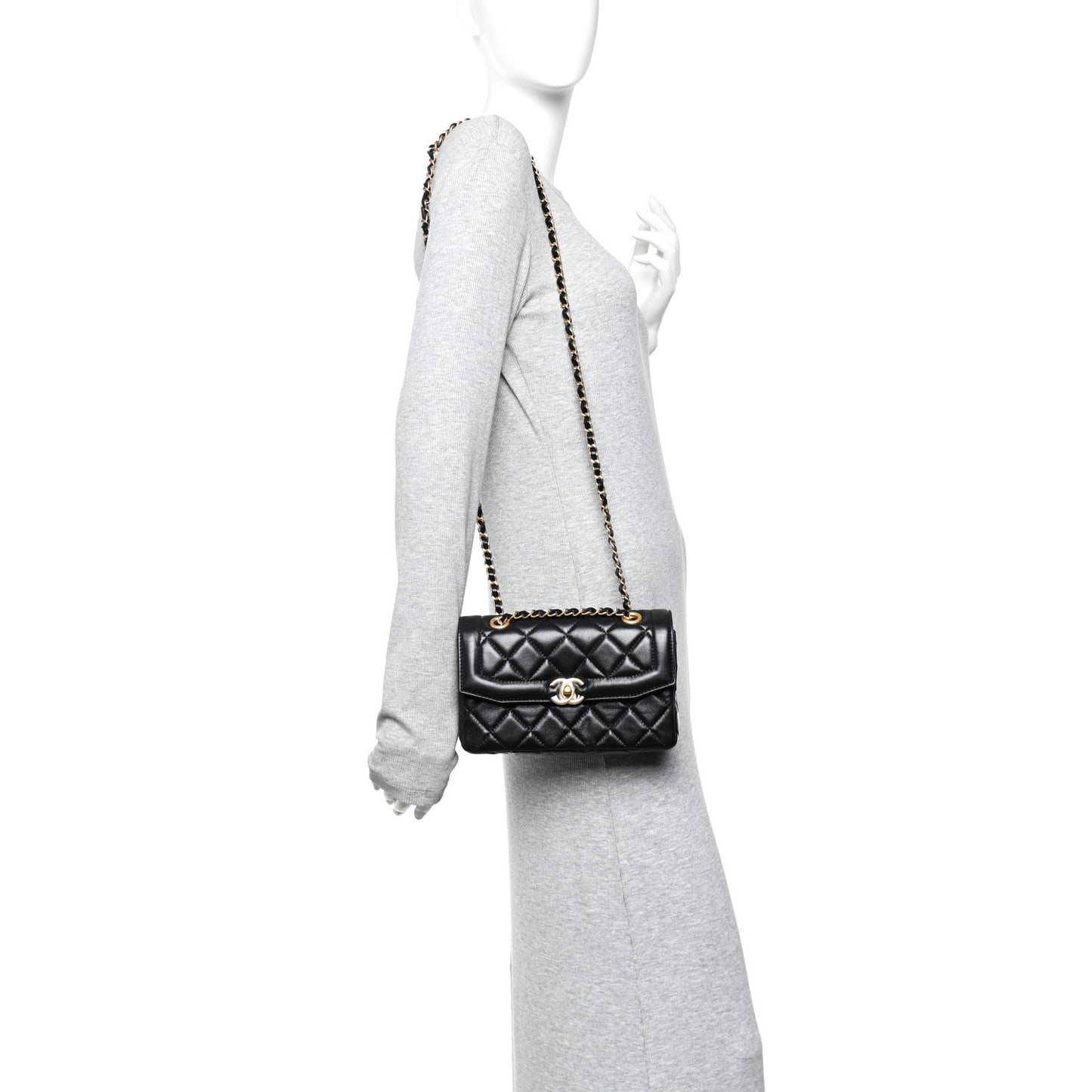Shiny Lambskin Quilted Mini Flap Black