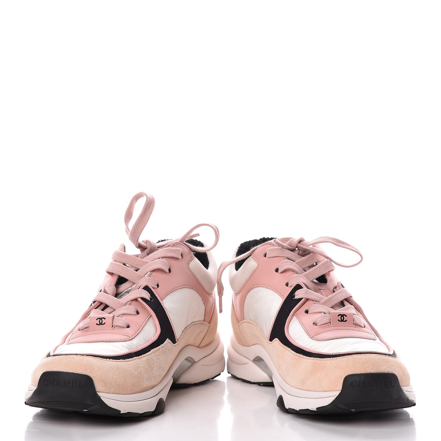Nylon Lambskin Suede Calfskin CC Sneakers 38.5 Pink