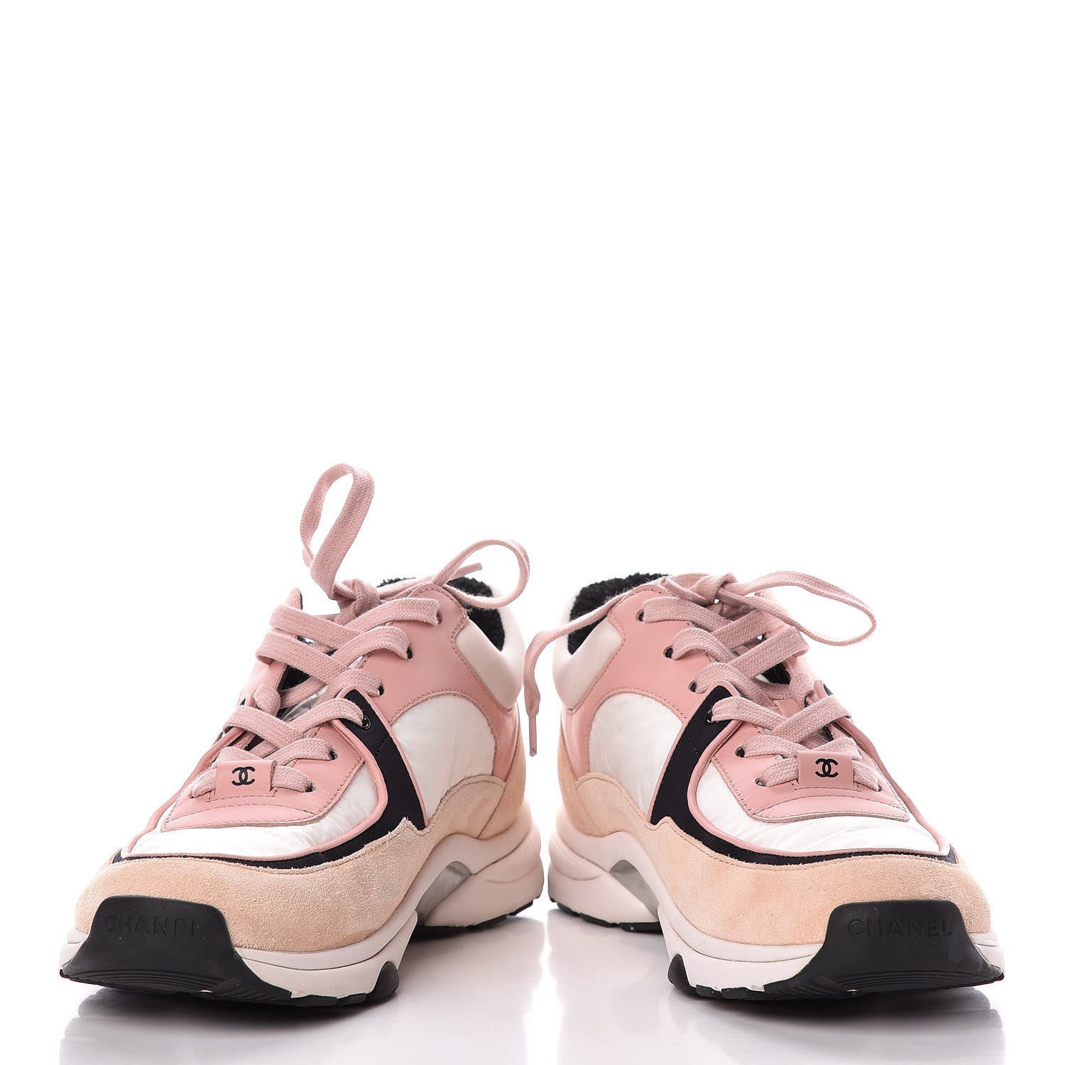 Chanel Nylon Lambskin Suede Calfskin CC Sneakers 38.5 Pink 5 of 12