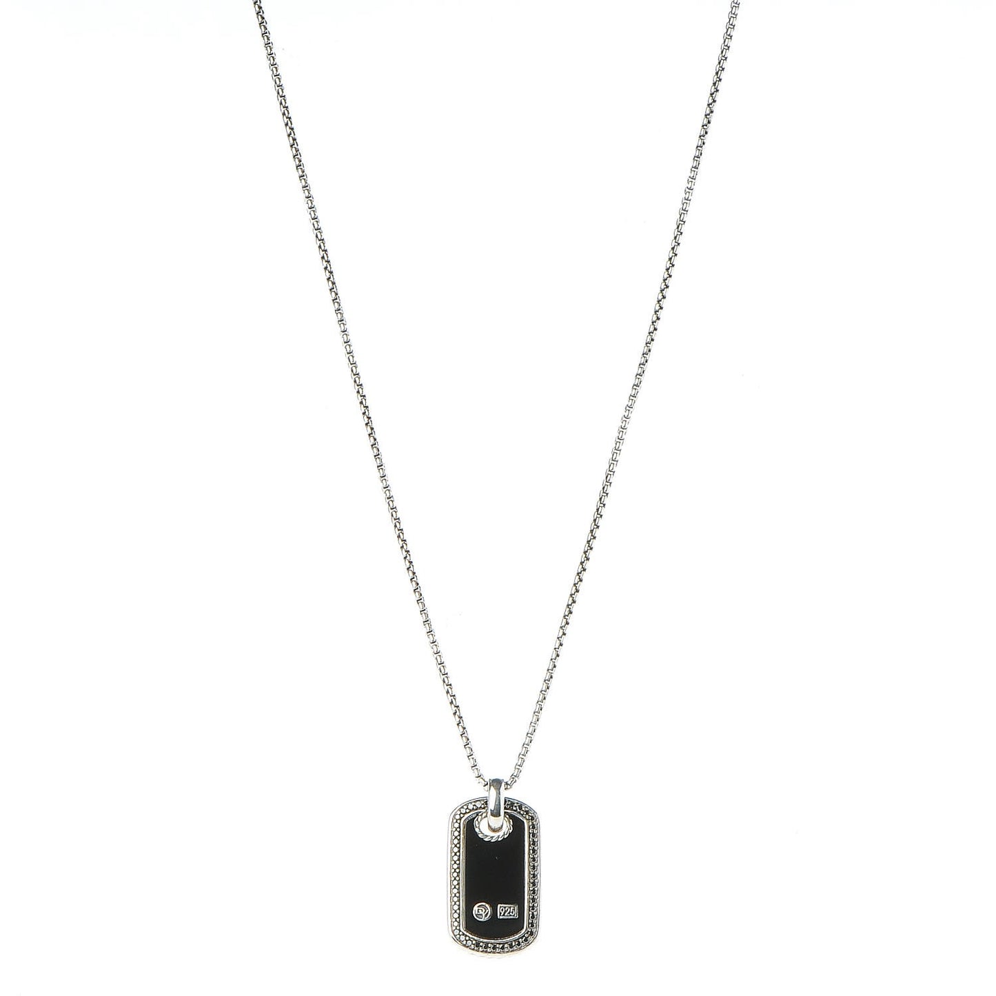 Sterling Silver Black Onyx Black Diamond Small Dog Tag Necklace