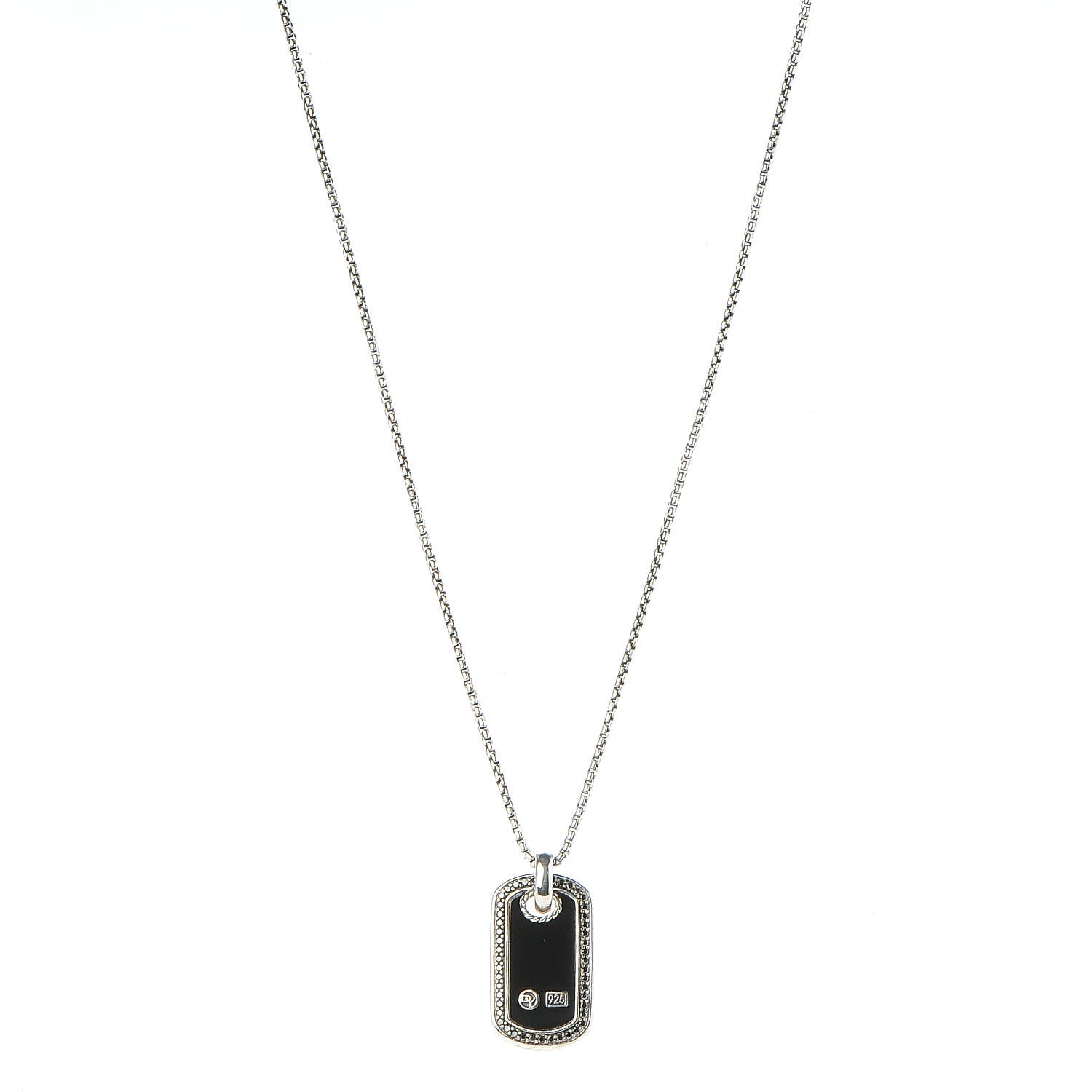 David Yurman Sterling Silver Black Onyx Black Diamond Small Dog Tag Necklace 1 of 6