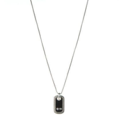 David Yurman Sterling Silver Black Onyx Black Diamond Small Dog Tag Necklace 1 of 6