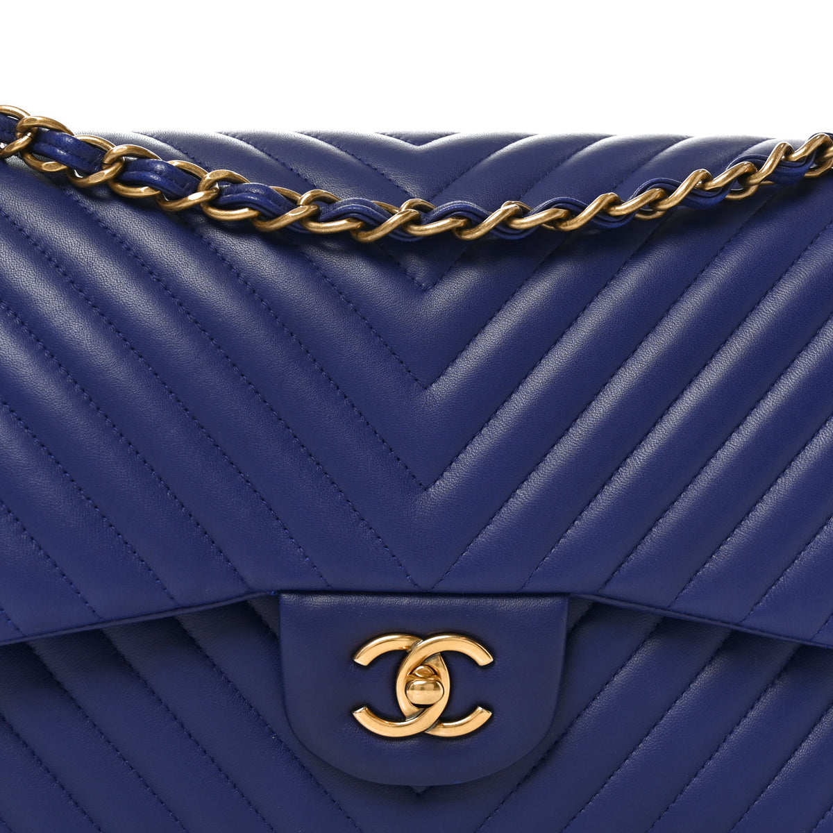 Chanel Lambskin Chevron Quilted Jumbo Double Flap Navy Blue 8 of 10