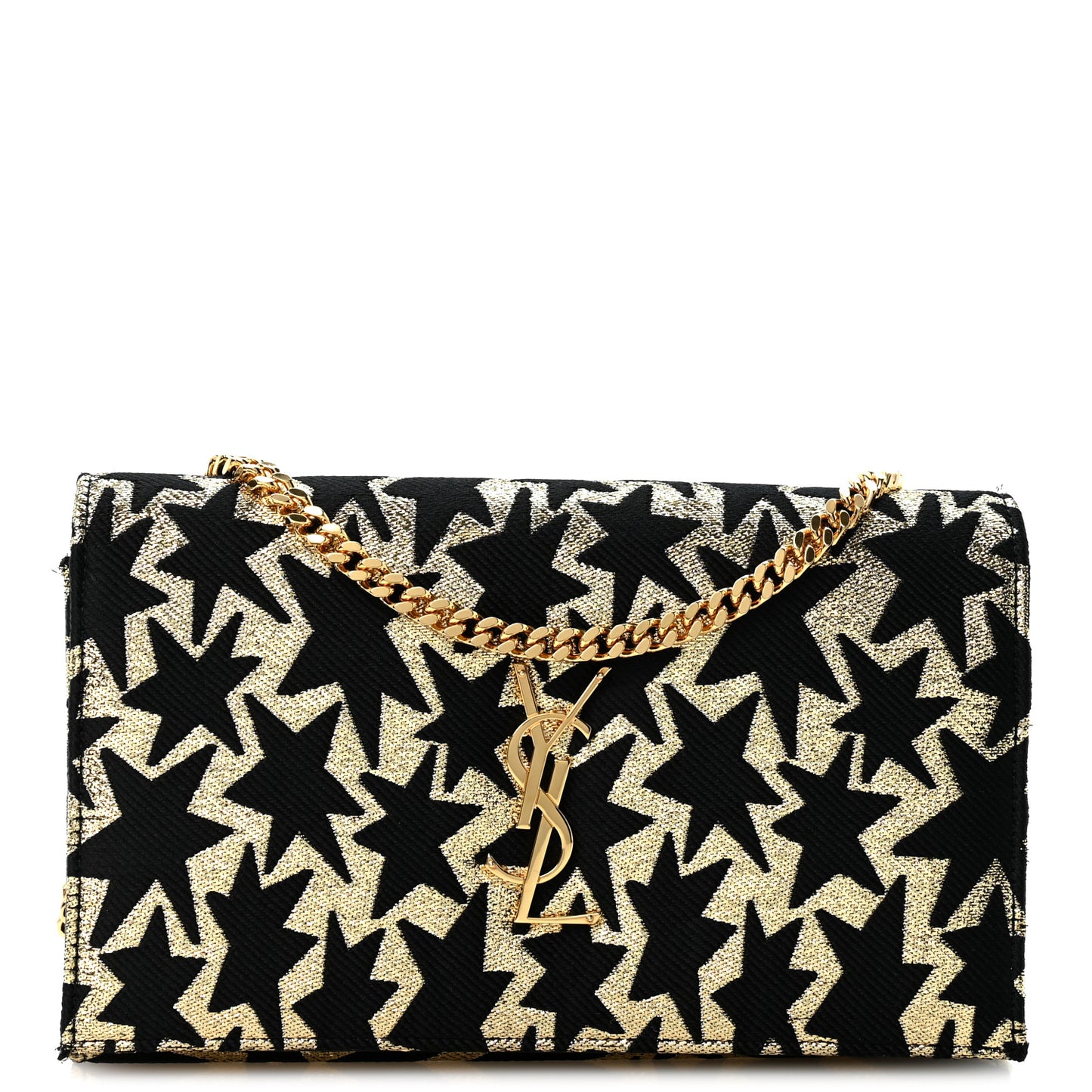 Canvas Star Print Monogram Chain Wallet Gold Black
