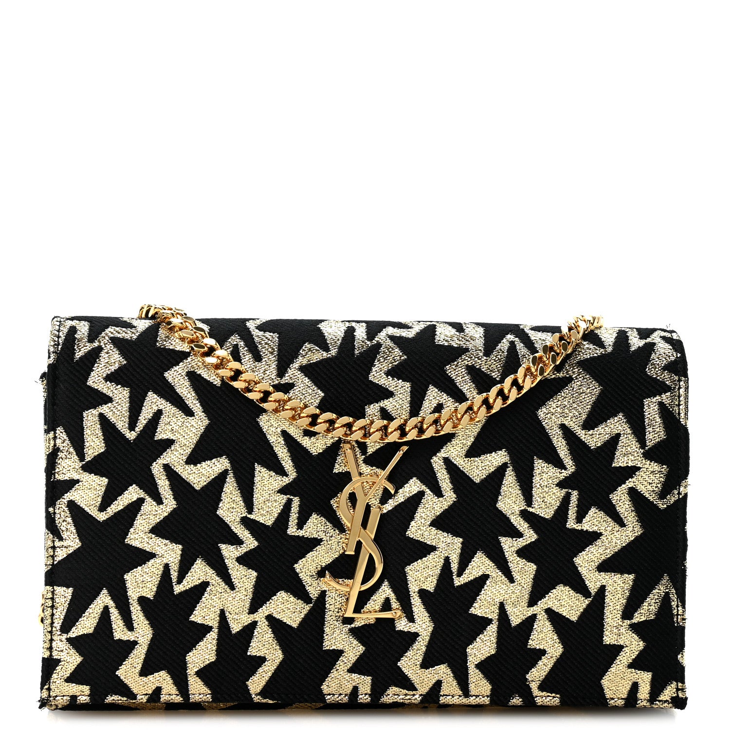 Saint Laurent Canvas Star Print Monogram Chain Wallet Gold Black 1 of 13