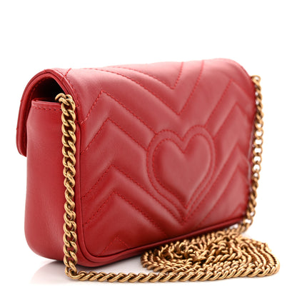 Gucci Calfskin Matelasse Super Mini GG Marmont Shoulder Bag Hibiscus Red 3 of 12