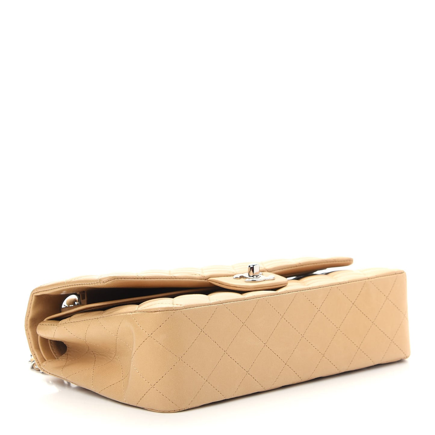 Lambskin Quilted Medium Double Flap Beige