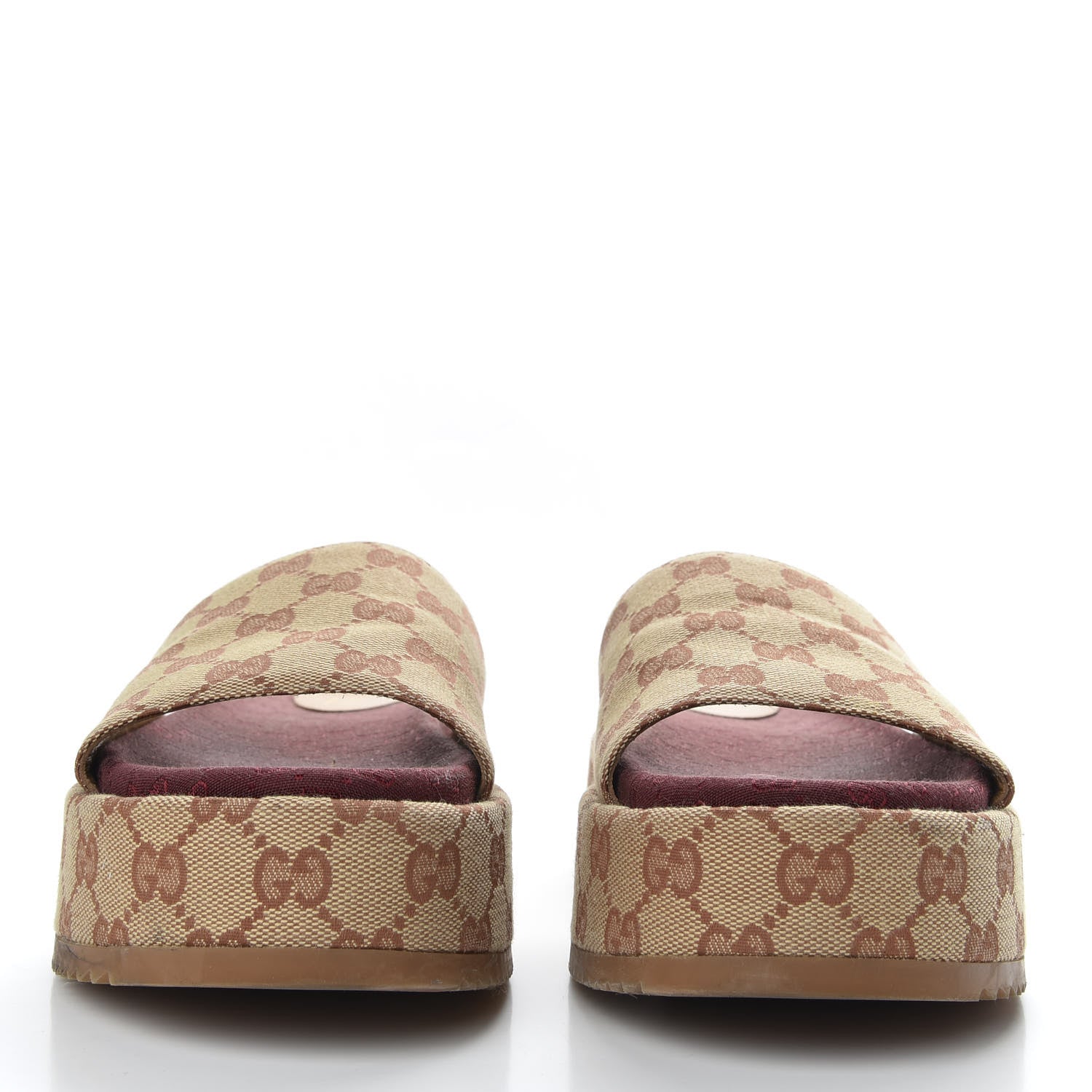 Gucci Canvas GG Monogram Angelina Platform Slide Sandals 40 Beige Ruggine 2 of 10