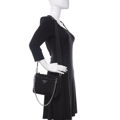 Prada Re-Nylon Saffiano Double Pouch Shoulder Bag Black Black 2 of 9