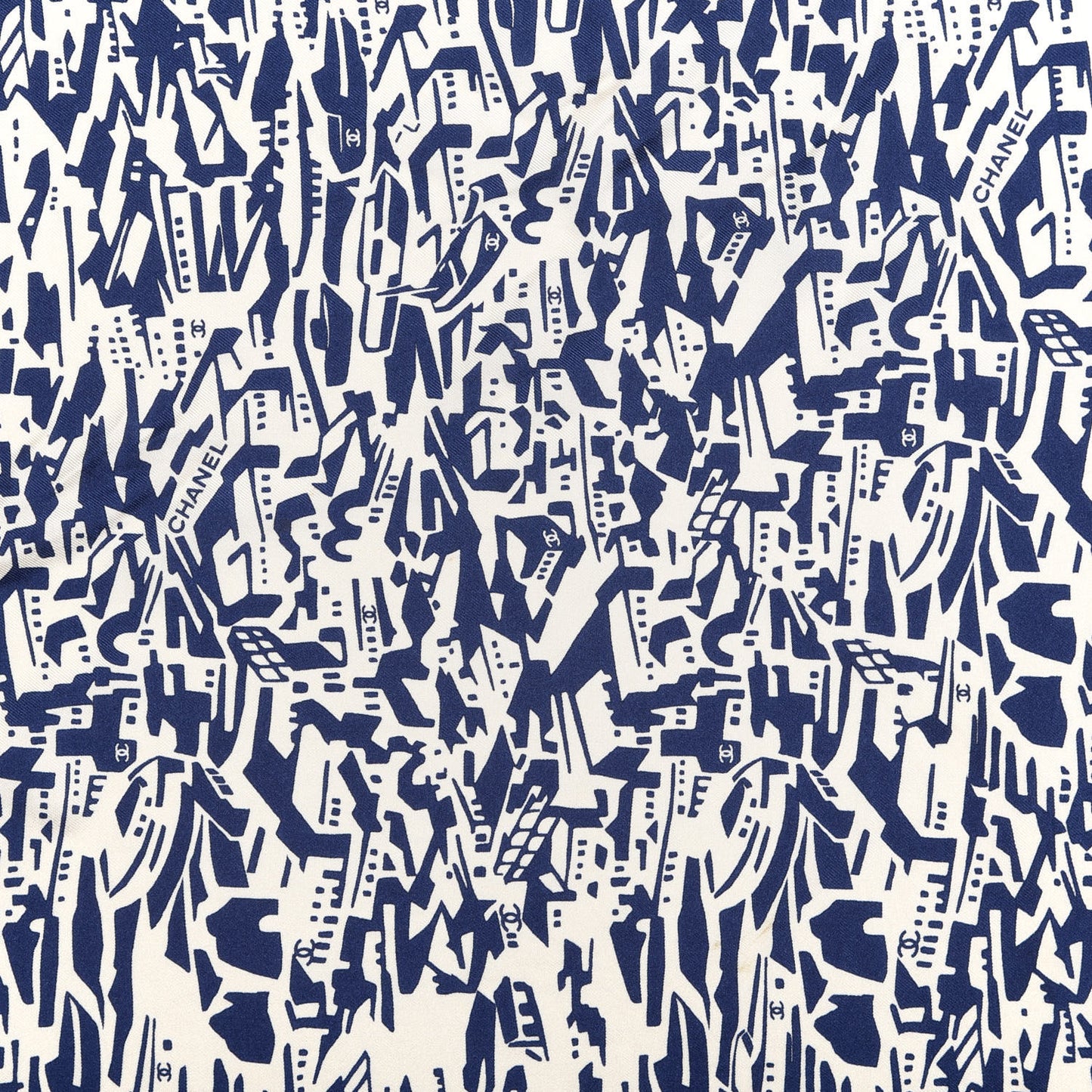 Silk Twill Hair Scarf Navy Blue White