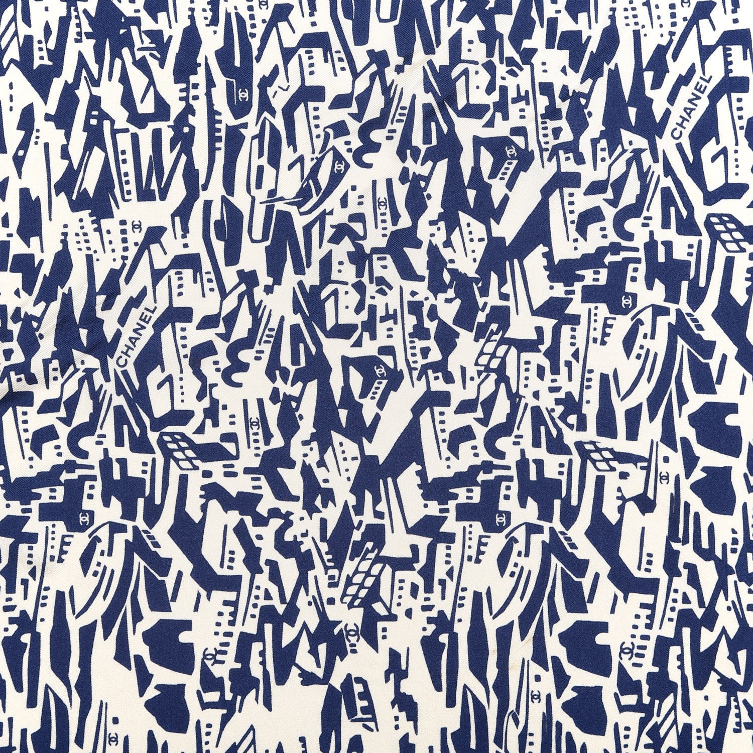 Chanel Silk Twill Hair Scarf Navy Blue White 2 of 5
