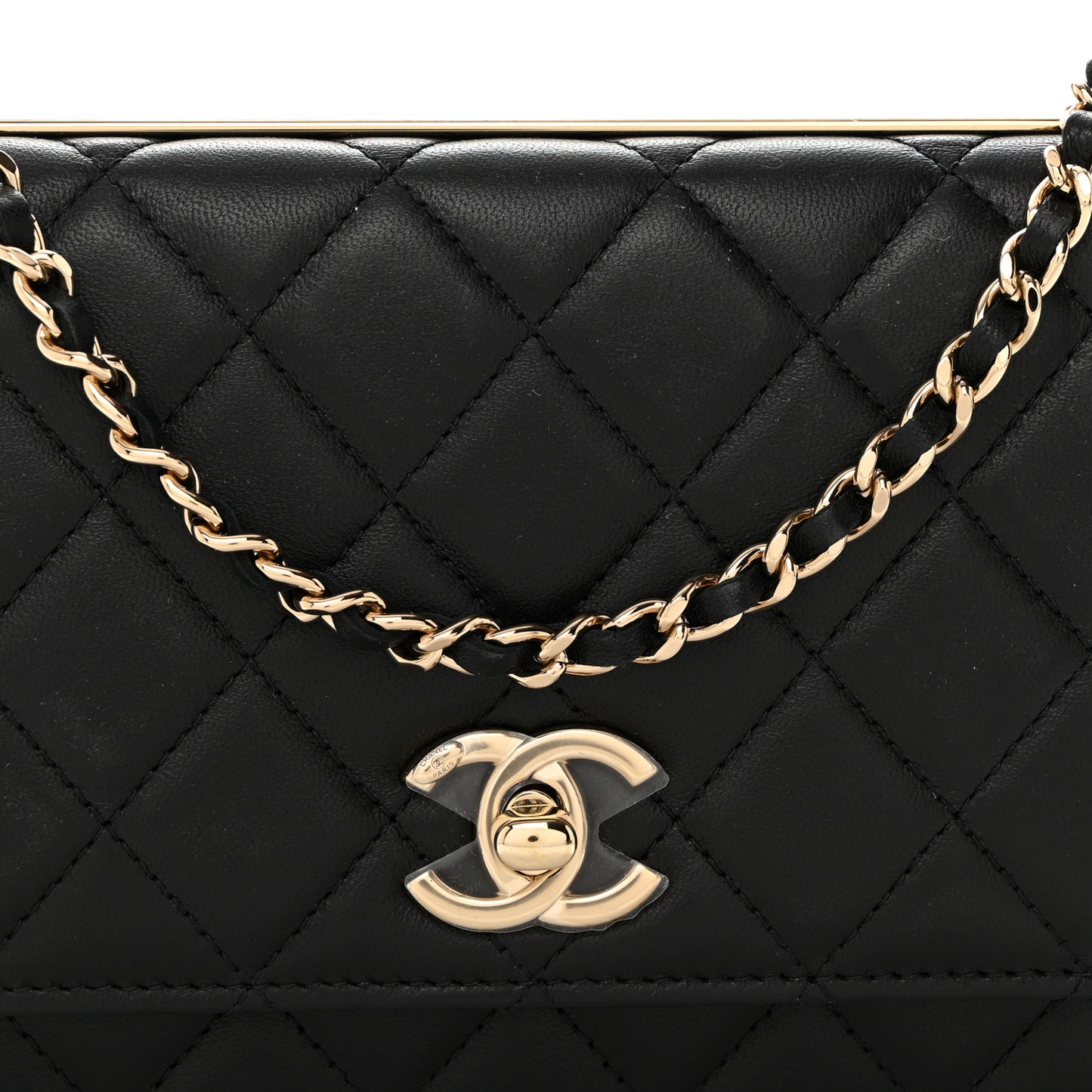 Lambskin Quilted Trendy CC Wallet On Chain WOC Black