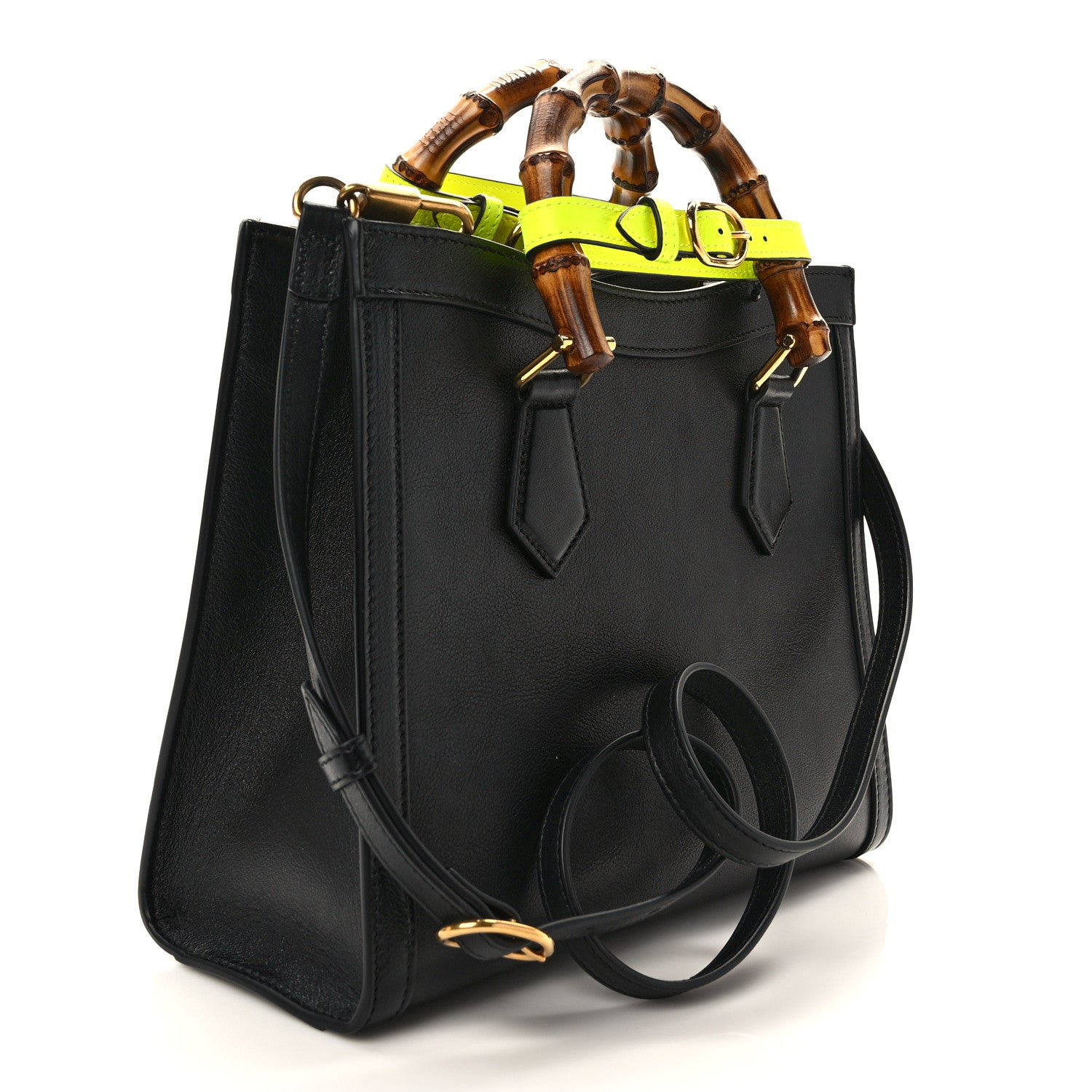 Gucci Calfskin Small Diana Tote Bag Black Yellow Fluo 3 of 9
