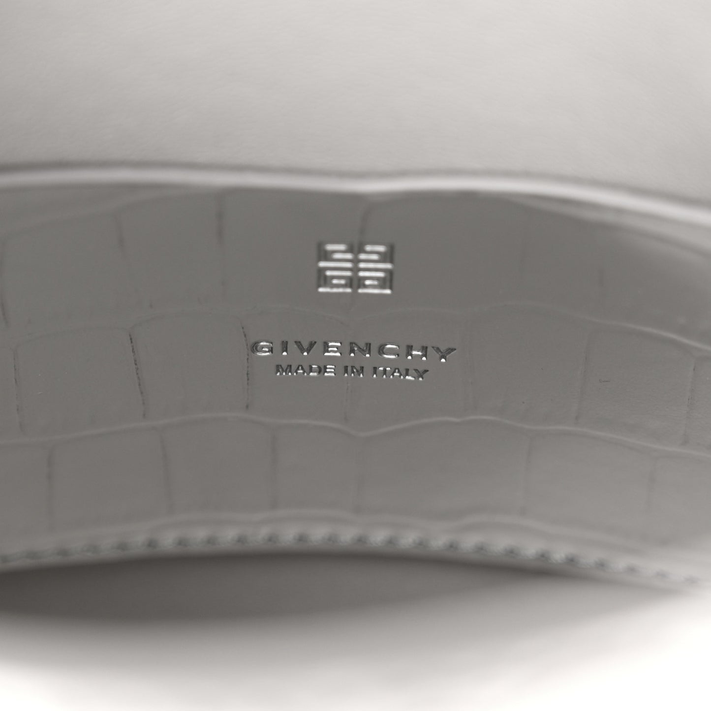 Metallic Calfskin Crocodile Embossed Shark Lock Bucket Bag Light Silvery