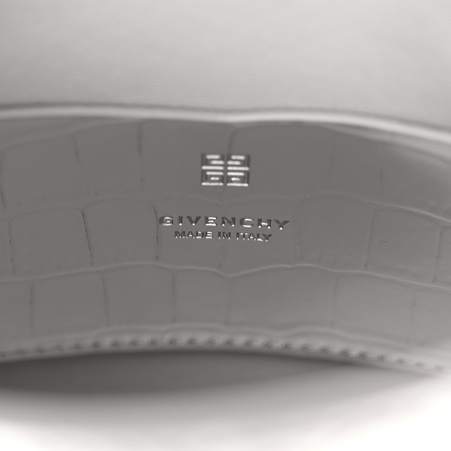 Givenchy Metallic Calfskin Crocodile Embossed Shark Lock Bucket Bag Light Silvery 6 of 11