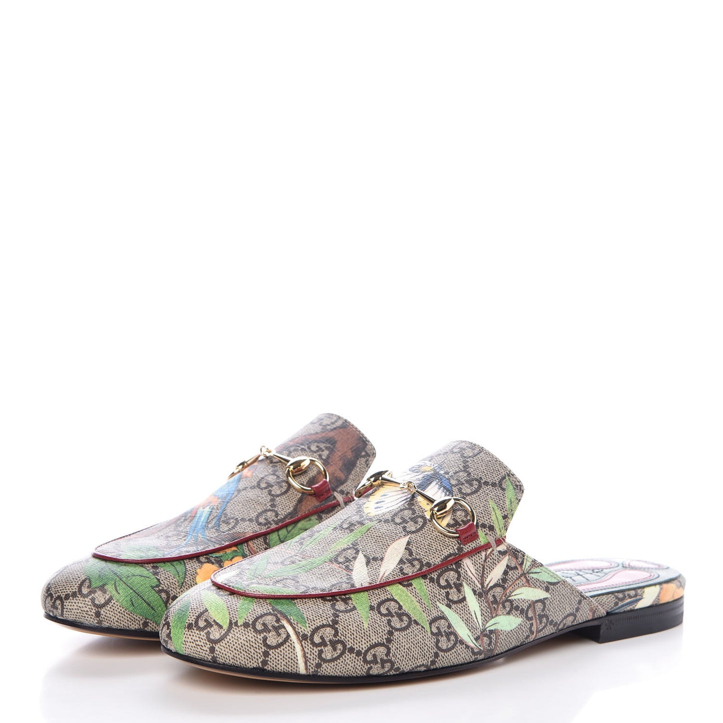 GG Supreme Monogram Tian Womens Princetown Slippers 38 Beige Ebony Multicolor