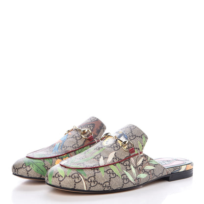 Gucci GG Supreme Monogram Tian Womens Princetown Slippers 38 Beige Ebony Multicolor 3 of 9
