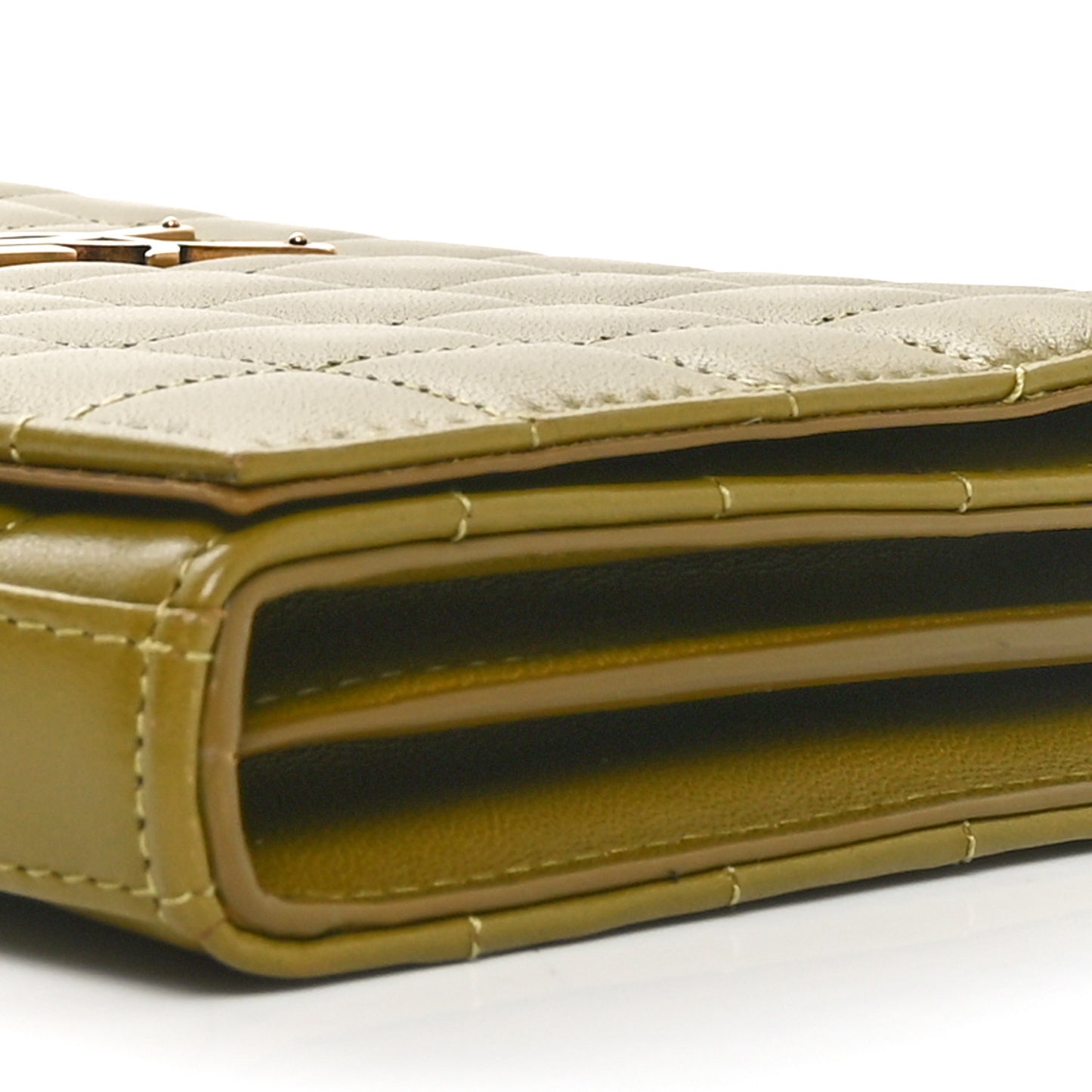 Lambskin Carre Quilted Cassandre Chain Wallet Olive Drab
