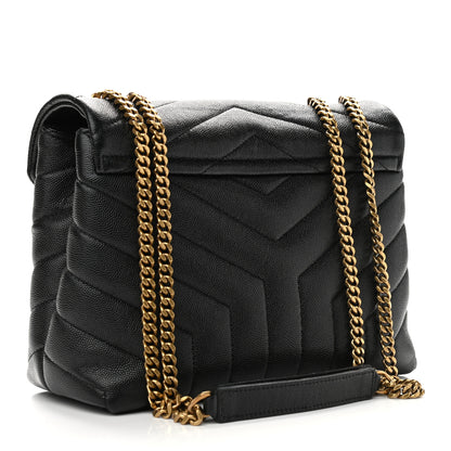 Saint Laurent Grain de Poudre Calfskin Y Quilted Monogram Small Loulou Chain Satchel Black 5 of 17