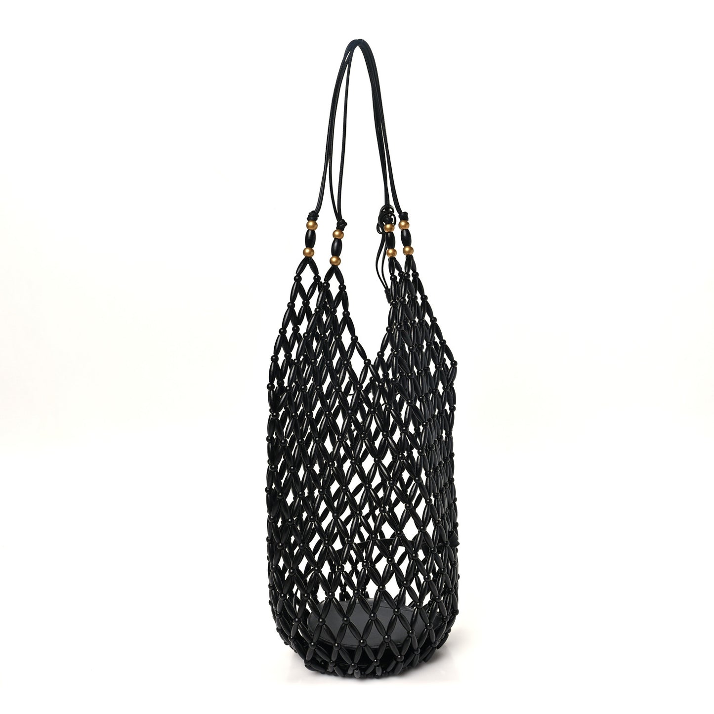 Wood Beaded Hobo Bag Black