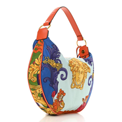 Versace Nylon Calfskin Medusa Renaissance Print Hobo Bag Multicolor 3 of 10