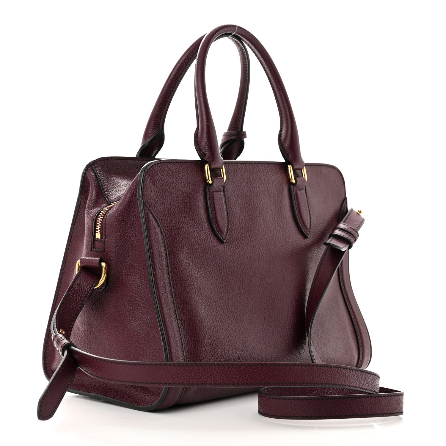 Alexander McQueen Pebbled Calfskin Small Skull Padlock Zip Around Tote Burgundy 3 of 13
