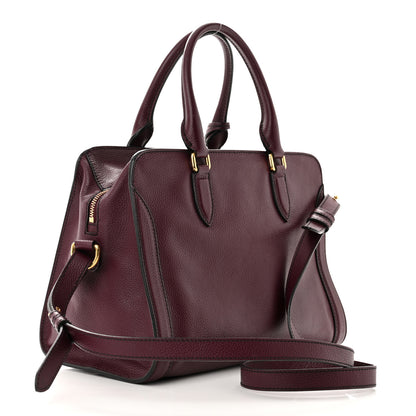 Alexander McQueen Pebbled Calfskin Small Skull Padlock Zip Around Tote Burgundy 3 of 13