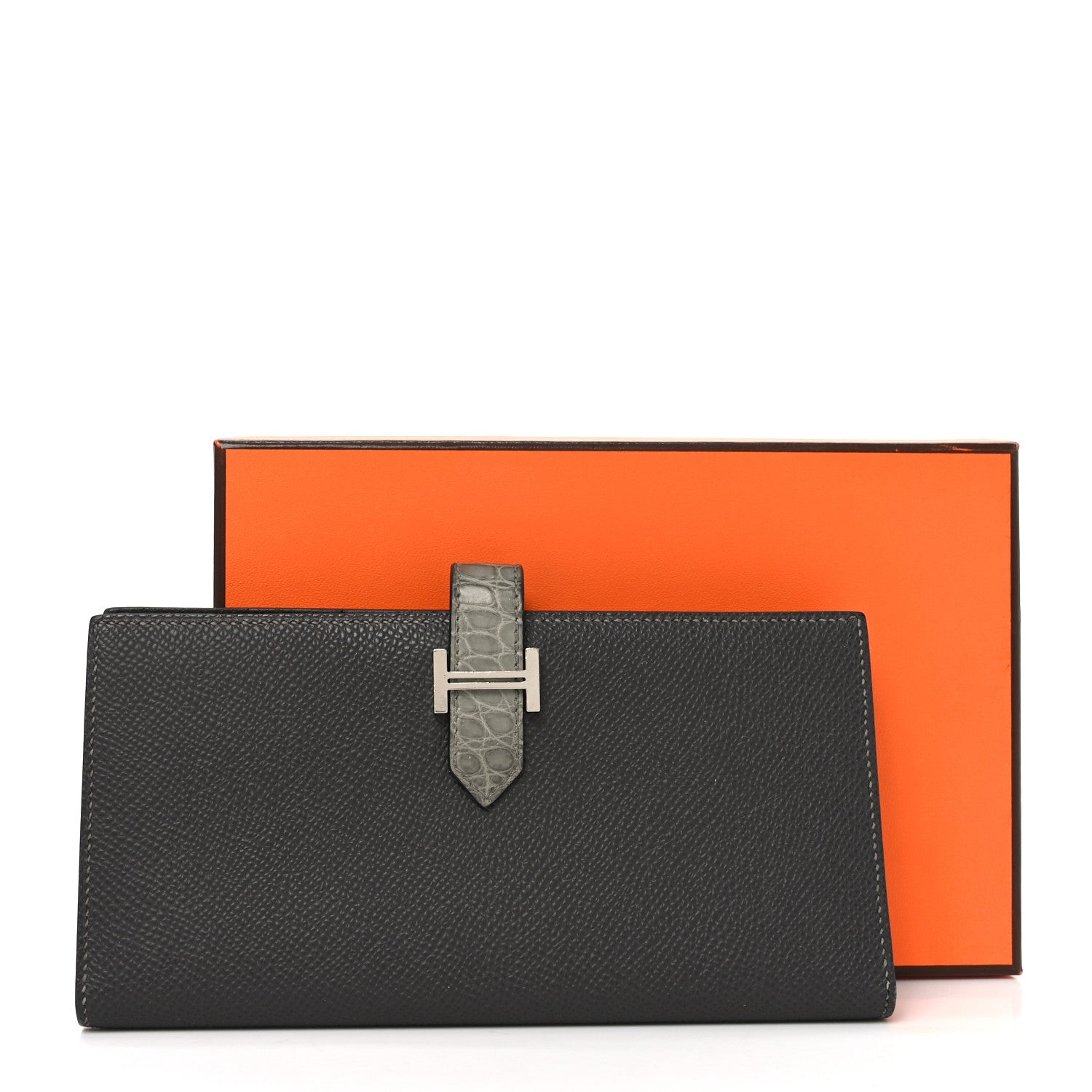Hermes Epsom Matte Alligator Bearn Touch Gusset Wallet Graphite Gris Ciment 8 of 8