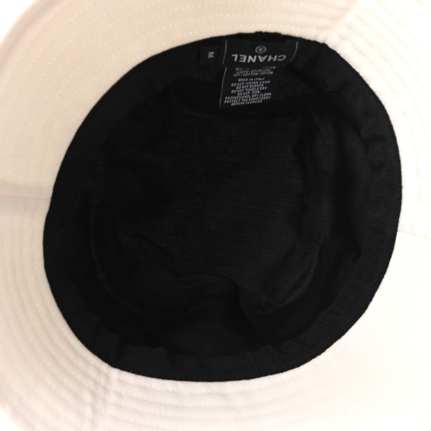 Denim Sequin Cloche Logo Bucket Hat M White
