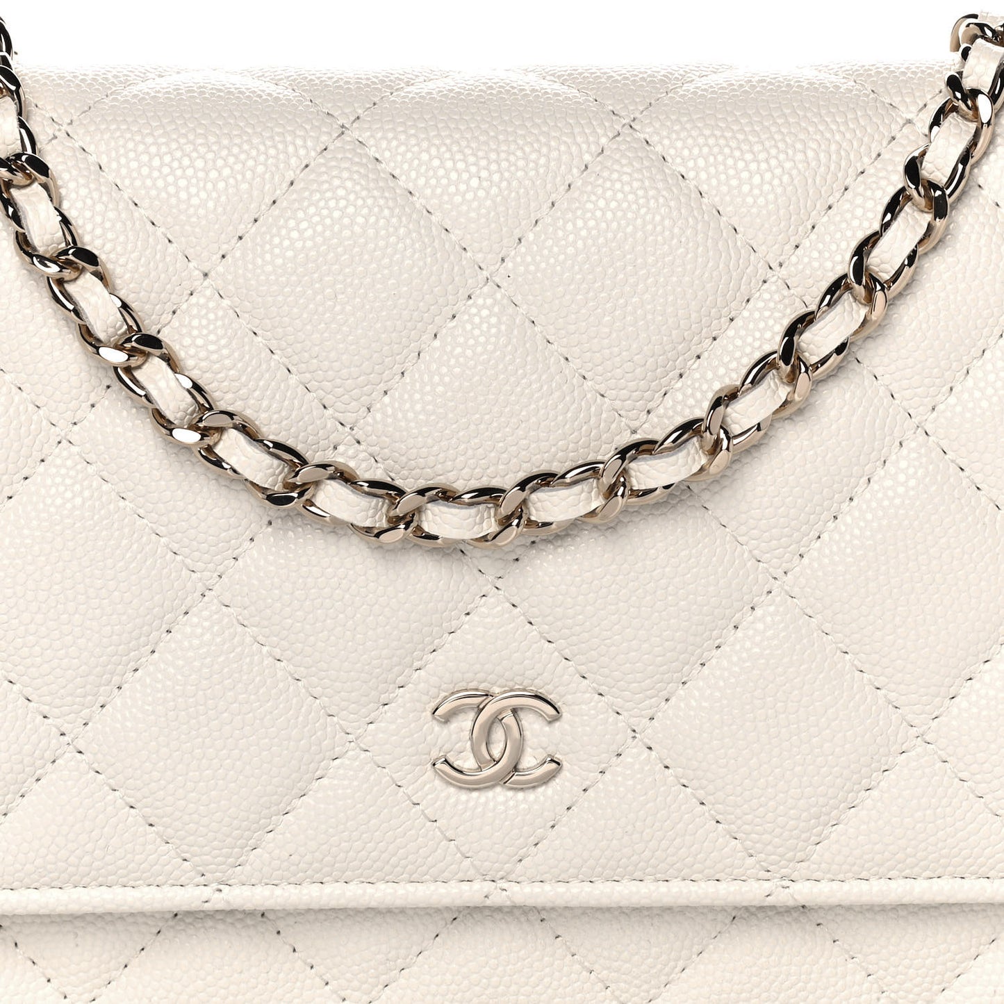 Caviar Quilted Wallet On Chain WOC White