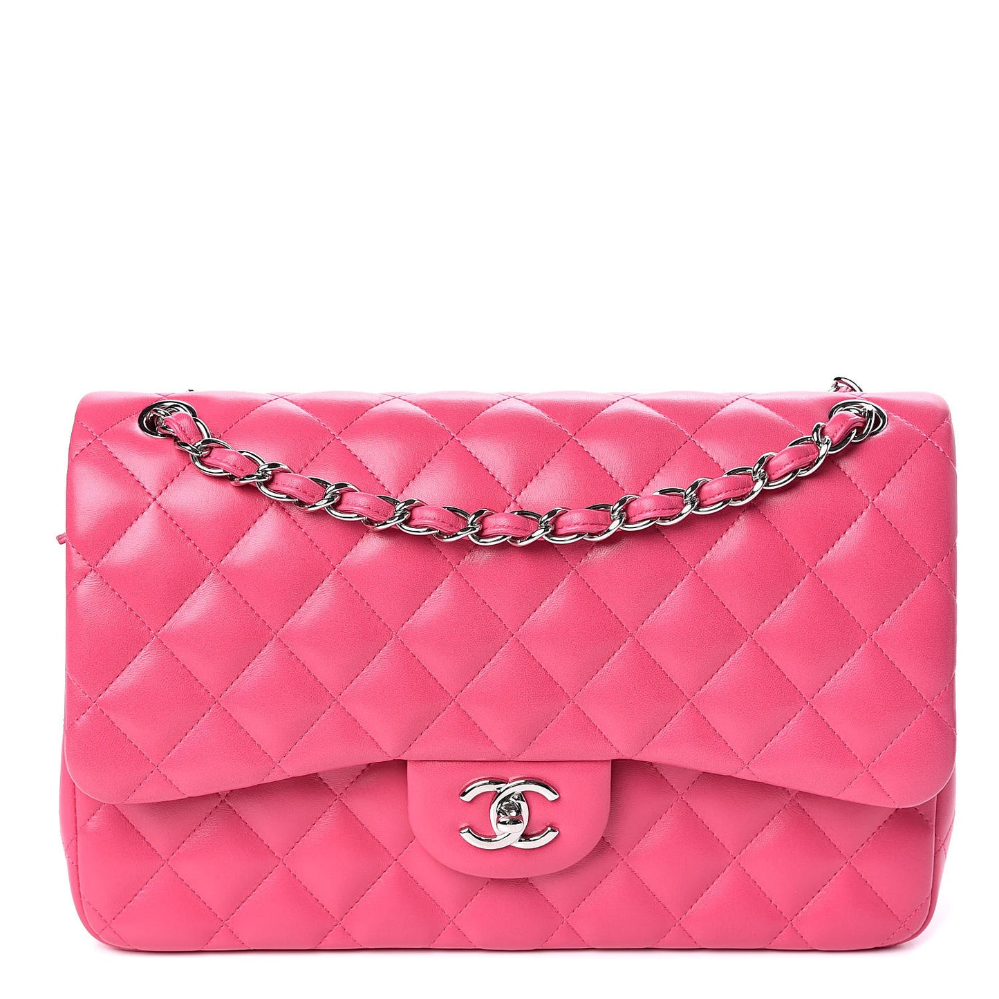 Lambskin Quilted Jumbo Double Flap Dark Pink