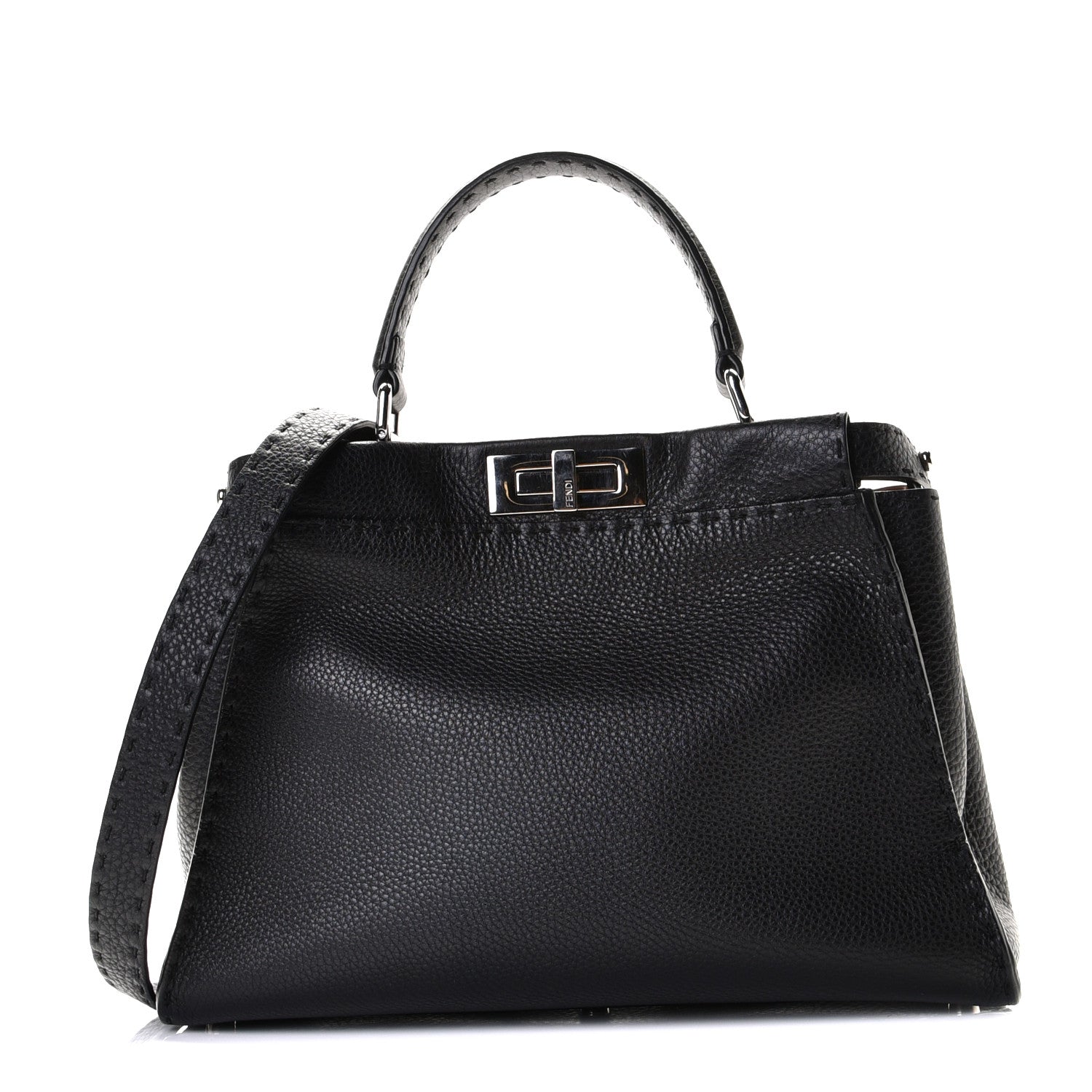 Fendi Cuoio Romano Selleria Bi-Color Medium Peekaboo Iconic Satchel Black Mou 1 of 8