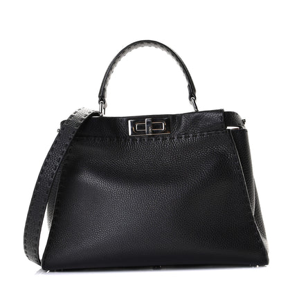 Fendi Cuoio Romano Selleria Bi-Color Medium Peekaboo Iconic Satchel Black Mou 1 of 8