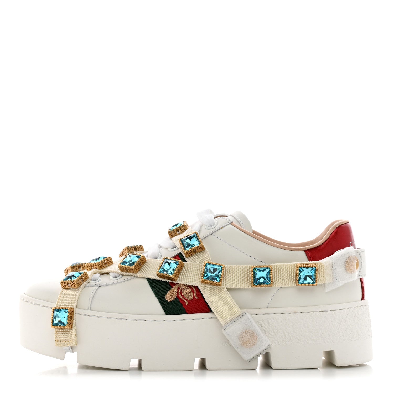 Gucci Calfskin Removable Crystals Bee Embroidered Ace Platform Sneakers 35 White 1 of 11